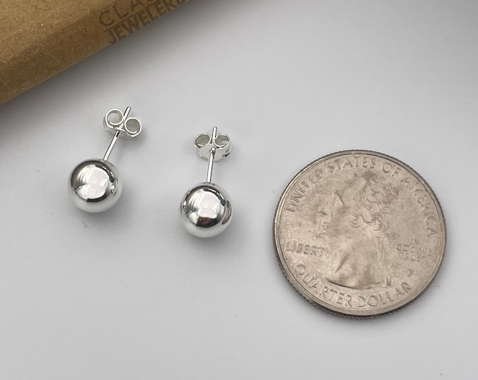 Sterling Silver 8MM High Polished Ball Studs Earrings Unisex
