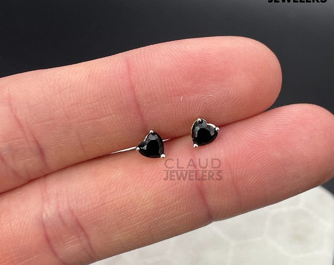 Sterling Silver Created Black Onyx Heart Cut Studs Earrings Men And Women