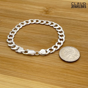 Solid Italian 925 Sterling Silver Curb Chain Bracelet, Mens Thick Bracelets, Curb Link Chain 8 Inch Bracelet