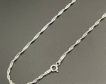 Solid 925 Sterling Silver 2MM Singapore Link Chain Necklace Italian Made Silver Necklace