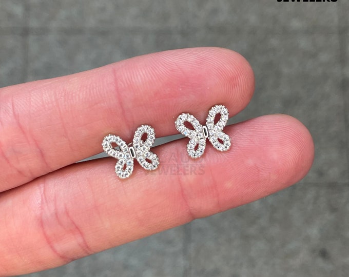 925 Sterling Silver Crystal Butterfly Stud Earrings, Women's Earing's, Silver Earrings