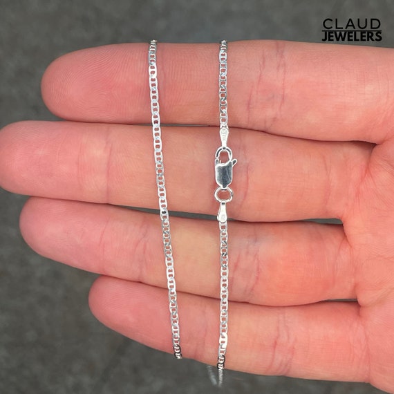 Solid 925 Sterling Silver Marina Link Flat Anchor Chain