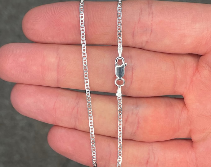 Solid 925 Sterling Silver Marina Link Flat Anchor Chain Necklace