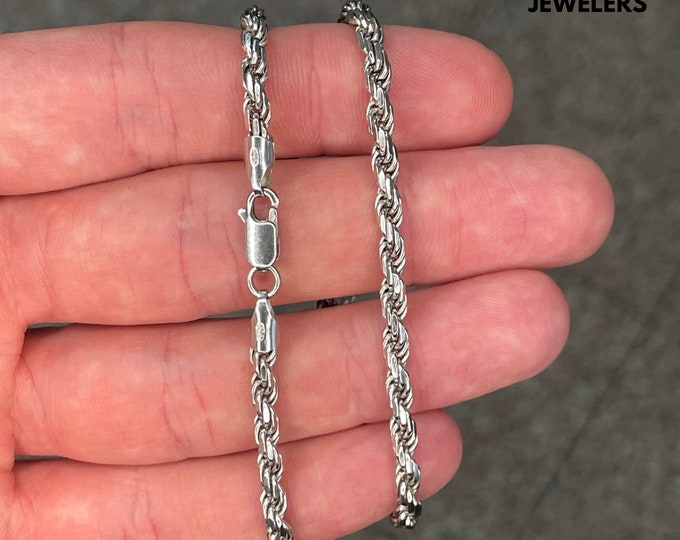 Rhodium 925 Solid Sterling Silver 3mm Twisted Rope Chain Necklace UNISEX Anti Tarnish