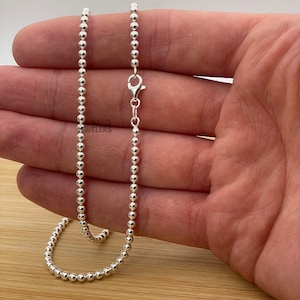 Solid 925 Sterling Silver 3MM Bead Ball Link Chain Necklace Beaded Ball Necklace Etsy