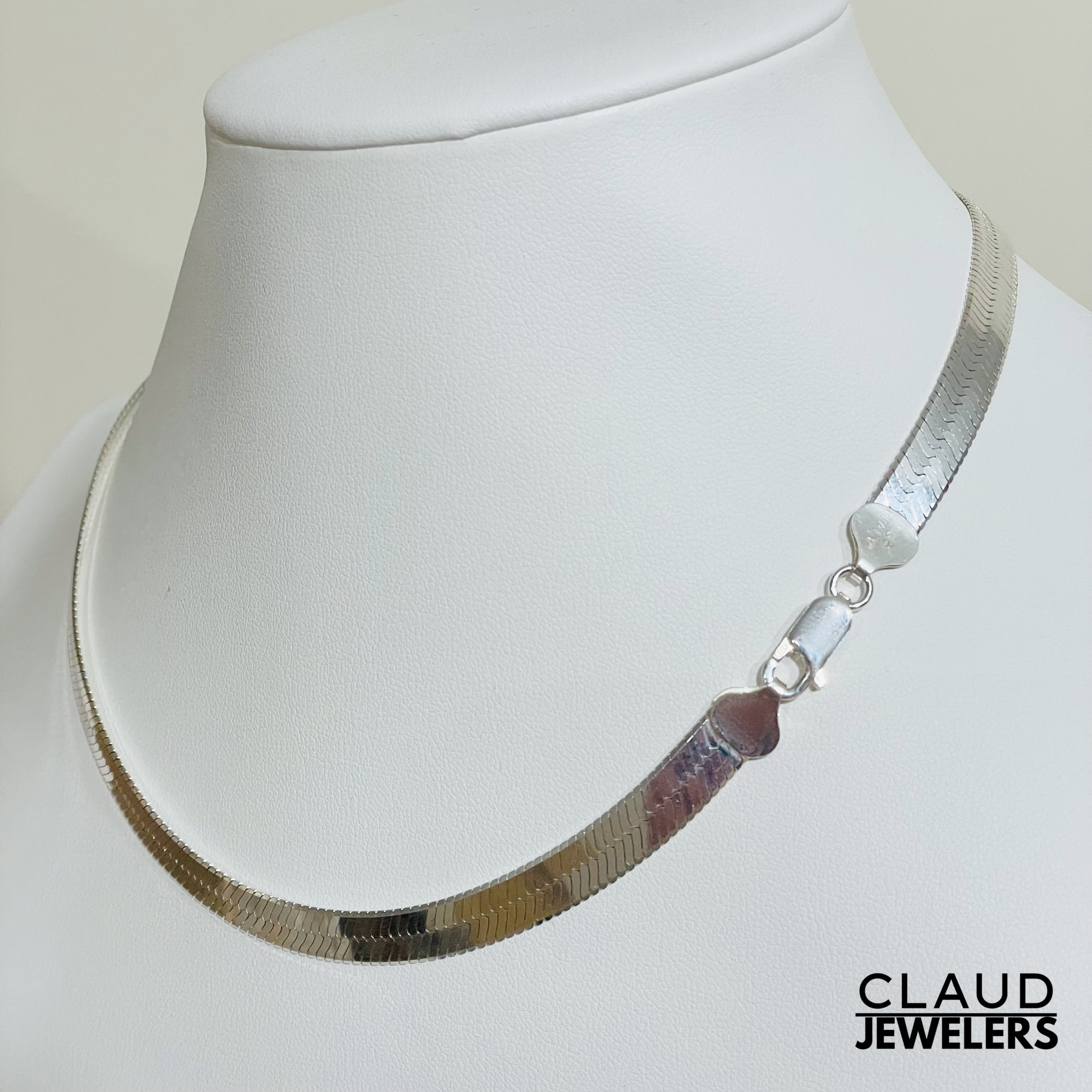 Solid 925 Sterling Silver 6.5MM Flat Herringbone Chain Necklace Italian Made 16 Inch