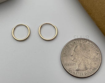 REAL Italian Solid 14K Yellow Gold Endless Hoop Earrings 10MM UNISEX Cartilage Hoops  Nose, Ear, Lip Earrings