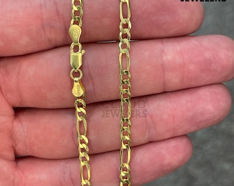 14K Gold Plated 925 Sterling Silver Figaro Link Chain Necklace Men And Women 3.5mm