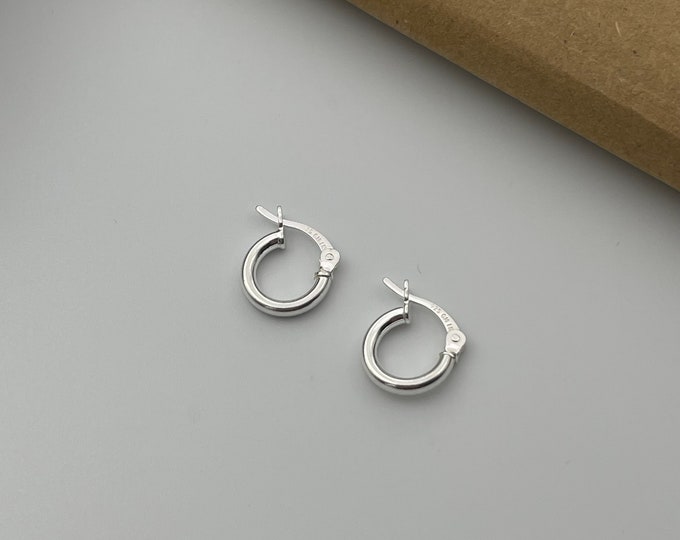 925 Solid Sterling Silver 10MM Classic French Lock Hoop Earrings Men Women Children