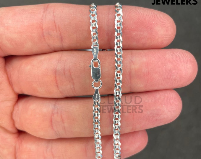 Solid 925 Sterling Silver 3MM Diamond Cut Curb Chain Necklace UNISEX Necklace