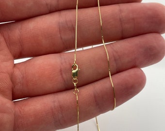 10K Solid Yellow Gold Thin Box Chain Pendant Necklace Italian Made  - Multiple Lengths