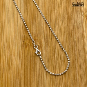 Solid 925 Sterling Silver 2MM Moon Cut Bead Chain Necklace Stacking Necklace