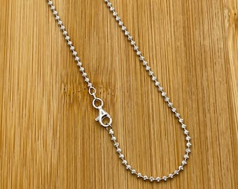 Solid 925 Sterling Silver 2MM Moon Cut Bead Chain Necklace Stacking Necklace