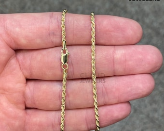 Solid 925 Sterling Silver 3MM Thick Rope Chain Necklace Italian Made 14k Gold Plated