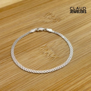 Solid Italian 925 Sterling Silver Bismark Chain Bracelet, Womens Bracelets, Bismark Link Chain 7 Inch Bracelet