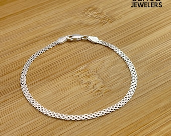 Solid Italian 925 Sterling Silver Bismark Chain Bracelet, Womens Bracelets, Bismark Link Chain 7 Inch Bracelet