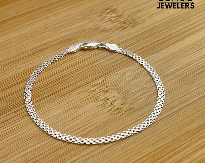 Solid Italian 925 Sterling Silver Bismark Chain Bracelet, Womens Bracelets, Bismark Link Chain 7 Inch Bracelet