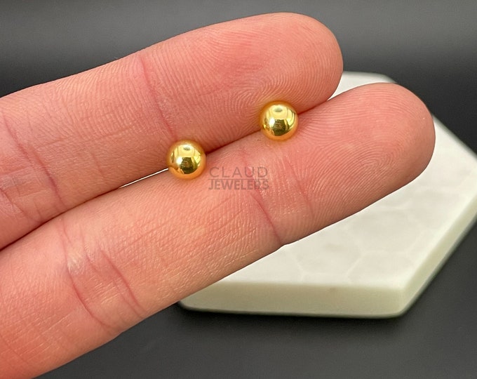 Sterling Silver 6mm Ball Studs Earrings Men And Women 14K Gold Plated Earrings