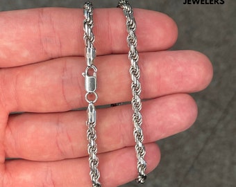 925 Solid Sterling Silver 5mm Twisted Rope Chain Necklace Rhodium Plated Anti Tarnish