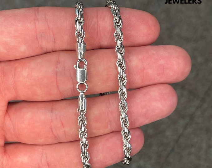 925 Solid Sterling Silver 5mm Twisted Rope Chain Necklace Rhodium Plated Anti Tarnish