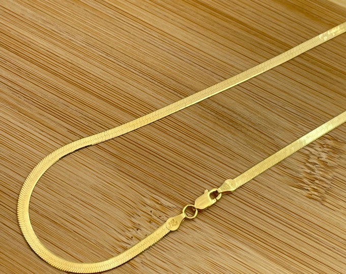 Sterling Silver Flat Herringbone Snake Chain Necklace 14K Yellow Gold Plated