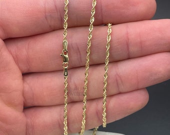 10K Solid Yellow Gold 1.8MM Rope Twisted Link Chain Necklace Italian Made  - Multiple Lengths