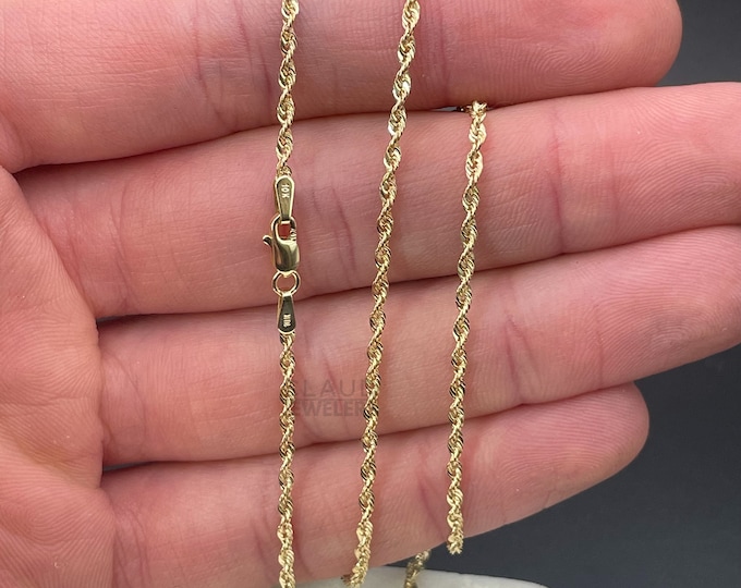 10K Solid Yellow Gold 1.8MM Rope Twisted Link Chain Necklace Italian Made  - Multiple Lengths