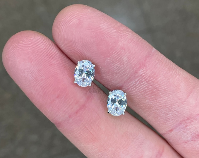 925 Sterling Silver Oval Cut Created White Topaz Gemstone Studs Earrings