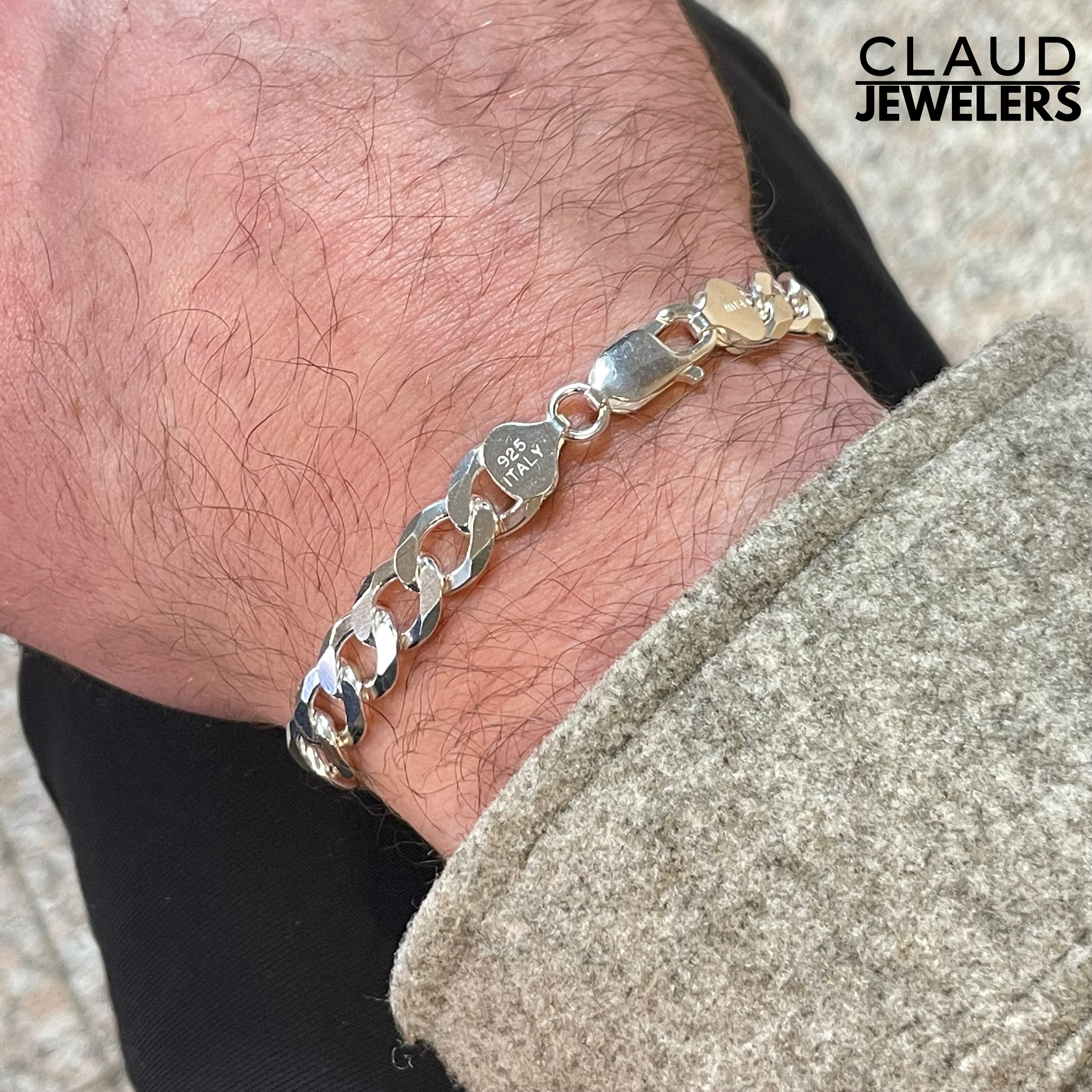 solid genuine 925 sterling silver curb link mens bracelet man jewelry –  Karizma Jewels