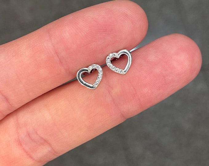 Sterling Silver Crystal Heart Stud Earrings