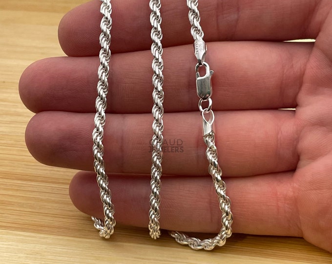 Solid 925 Sterling Silver 3.5MM Rope Chain Twisted Link Chain Necklace
