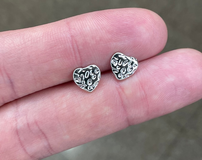 Dainty Classic Heart Studs Earrings, Textured Heart Earrings, Studs Earrings For Women