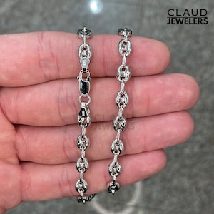 925 Sterling Silver Puffed Link Chain Necklace UNISEX Stacking Necklace 4MM Italian Made