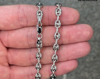 925 Sterling Silver Puffed Link Chain Necklace UNISEX Stacking Necklace 4MM Italian Made