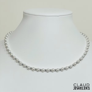 Pearl Choker Necklace, 16 + 2 Inch Long Beaded Pearl Necklace, White Pearl Necklace