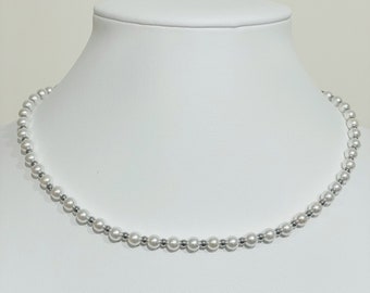 Pearl Choker Necklace, 16 + 2 Inch Long Beaded Pearl Necklace, White Pearl Necklace