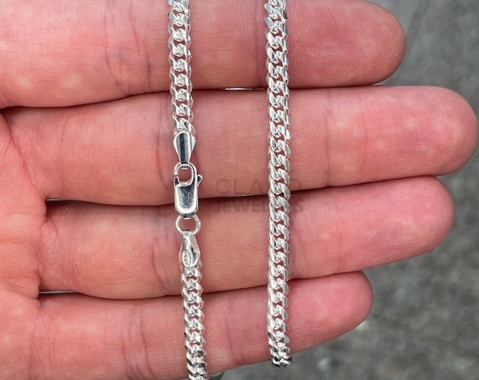 Solid 925 Sterling Silver 4MM Thick Miami Cuban Link Chain Necklace Italian Made