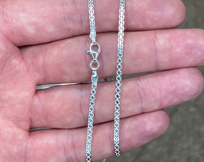 Solid 925 Sterling Silver Bismark Link Chain Necklace Italian Made