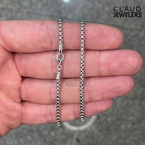 Solid 925 Sterling Silver Round Box Link Chain Necklace Unisex