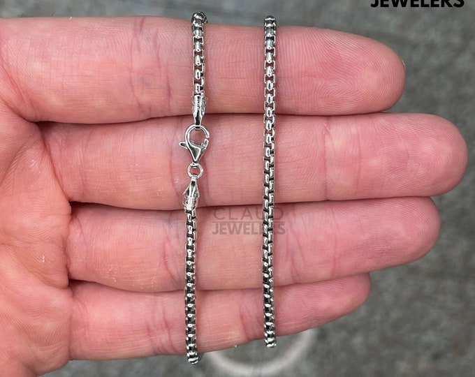 Solid 925 Sterling Silver Round Box Link Chain Necklace Unisex