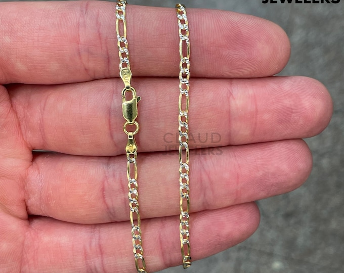 925 Sterling Silver Figaro Link Two Tone Chain Necklace Men And Women