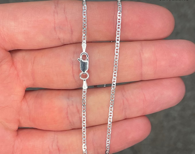 Solid 925 Sterling Silver 1.3MM Flat Mariner Link Chain Necklace UNISEX - Multiple Lengths
