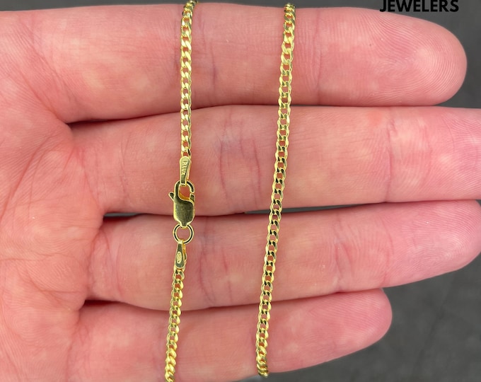 14K Gold Over Solid Sterling Silver 925 1.5mm Cuban Curb Link Chain Necklace UNISEX