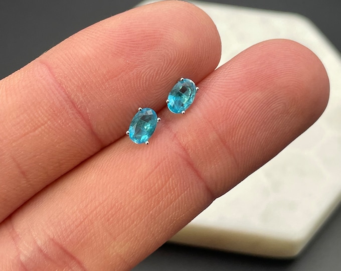 925 Solid Sterling Silver Created Blue Topaz Oval Cut Stud Earrings