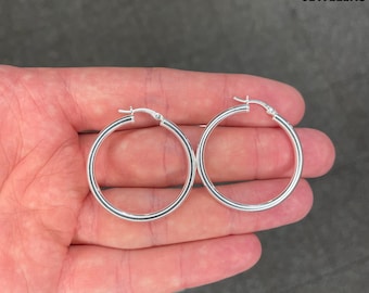 925 Solid Sterling Silver Large 35MM French Lock Thick Hoop Earrings