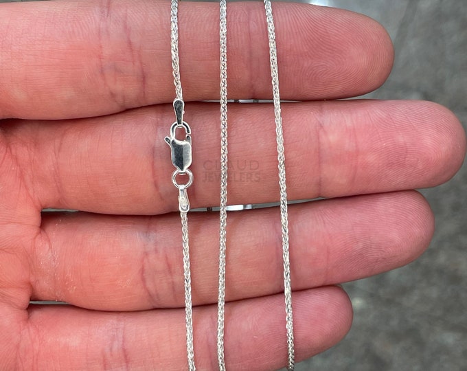 Solid 925 Sterling Silver 1MM Spiga Link Chain Necklace 925 Silver Necklace