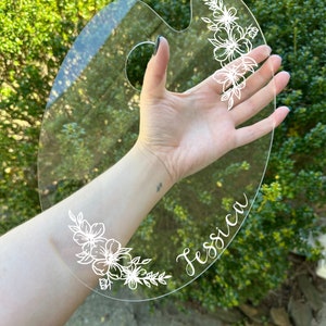 Custom Clear Acrylic Paint Palette - Flowers and Name/Words | Artist Gift