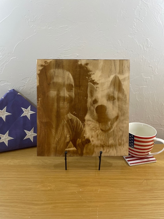 dog picture wood burned picture Custom Laser Engraved Photo on wood custom rustic wood photo girlfriend gift personalized gift