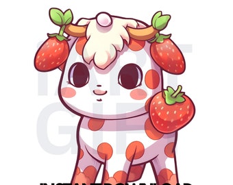 Red Strawberry Cow SVG PNG JPG | Pink Cow Clipart | Cute Cow | Baby Cow Printable, Highland Cow Print