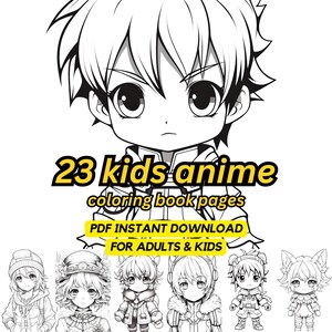 23 kids anime coloring book pages, coloring pages for kids Coloring Book For Stress Relief Coloring Book digital download